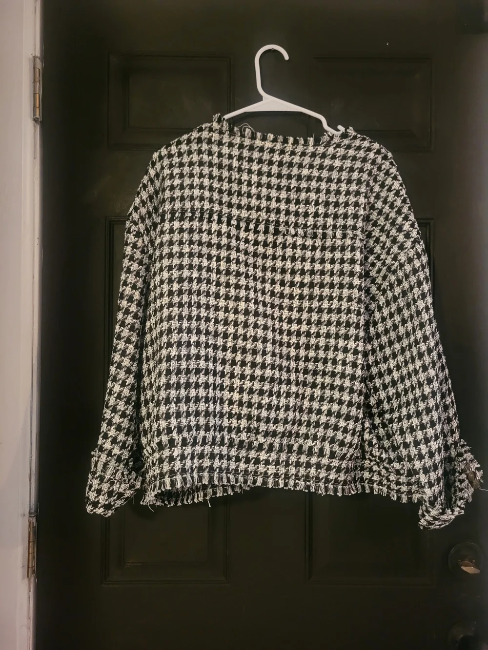 Black & White Houndstooth Tweed Button-Front Jacket